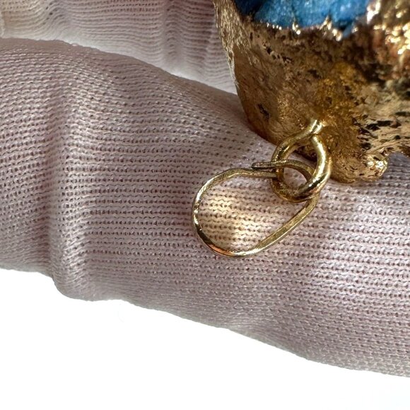 Blue Druzy Geode with an gold-plated edge Boho Gypsy Pendant - Picture 7 of 11